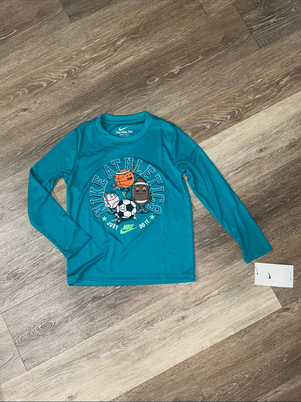 NEW Nike Kids Teal Long-Sleeve Swim Rashguard with Sports Character Graphic